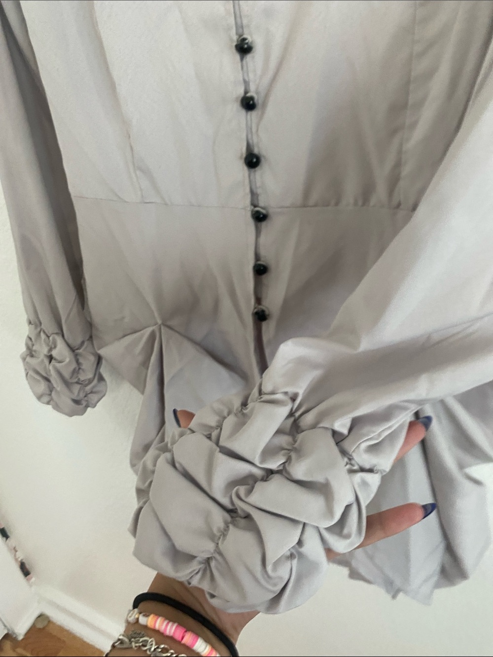 MISSLOOK Taupe Button-Front Ruffle Hem Blouse - Picture 5 of 5